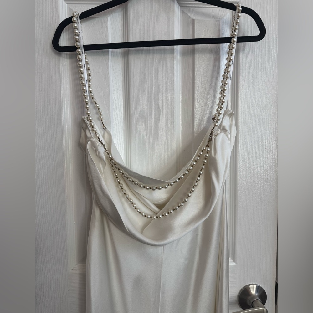 RETROFETE Electra Dress Pearl Straps Satin Draped Cowl Neck White Size XL - Picture 5 of 8